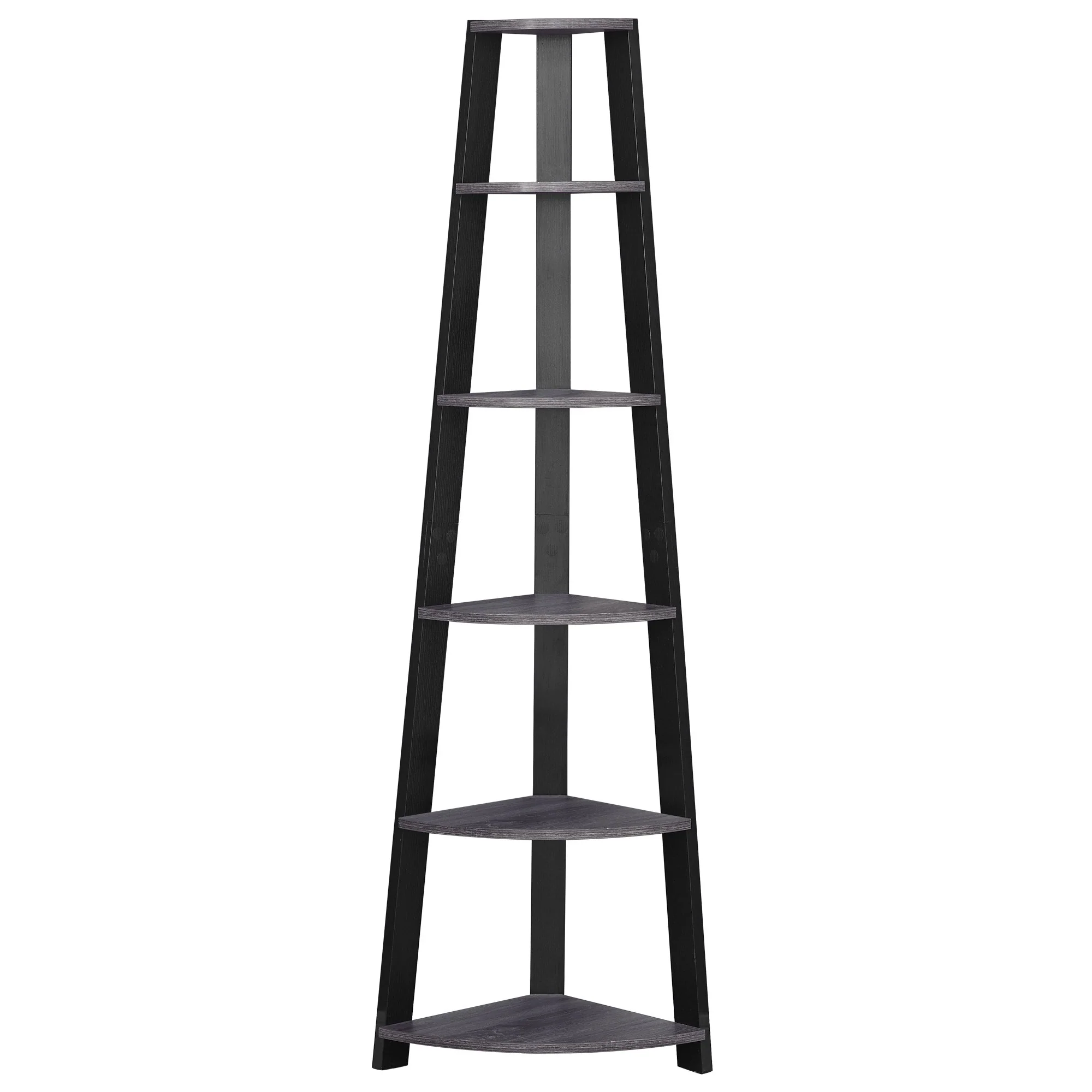 71" Chic Grey and Black 5 Shelf Corner Bookcase By Homeroots - Image 2