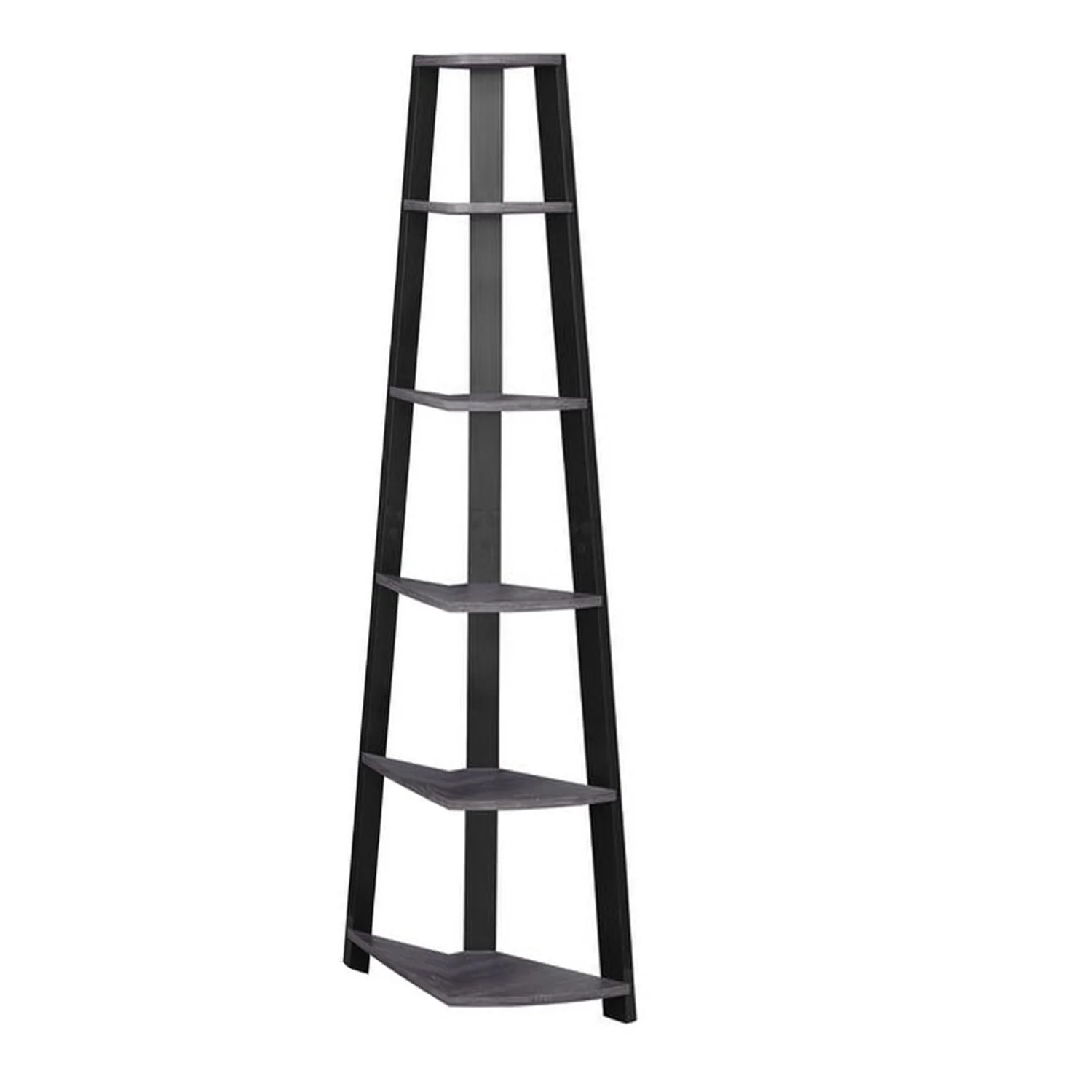 71" Chic Grey and Black 5 Shelf Corner Bookcase By Homeroots - Image 6