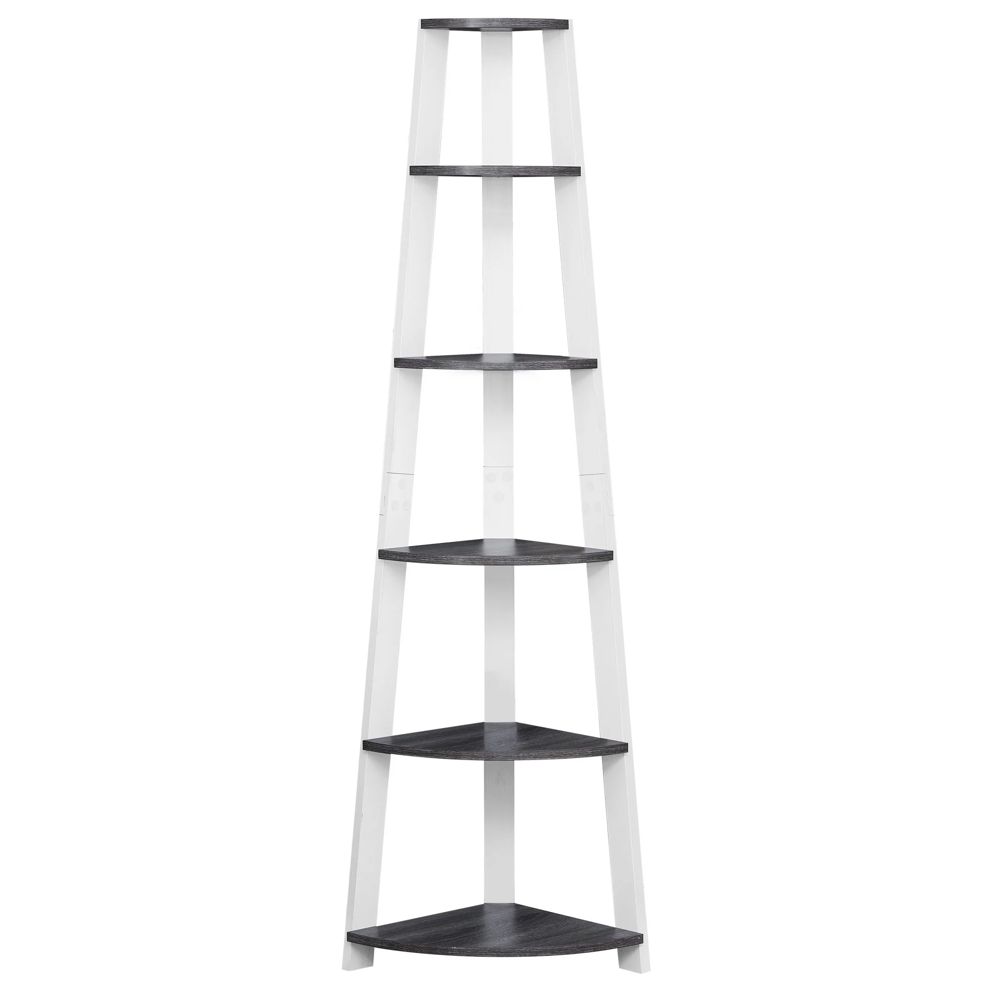 71" Chic Grey and Black 5 Shelf Corner Bookcase By Homeroots - Image 7