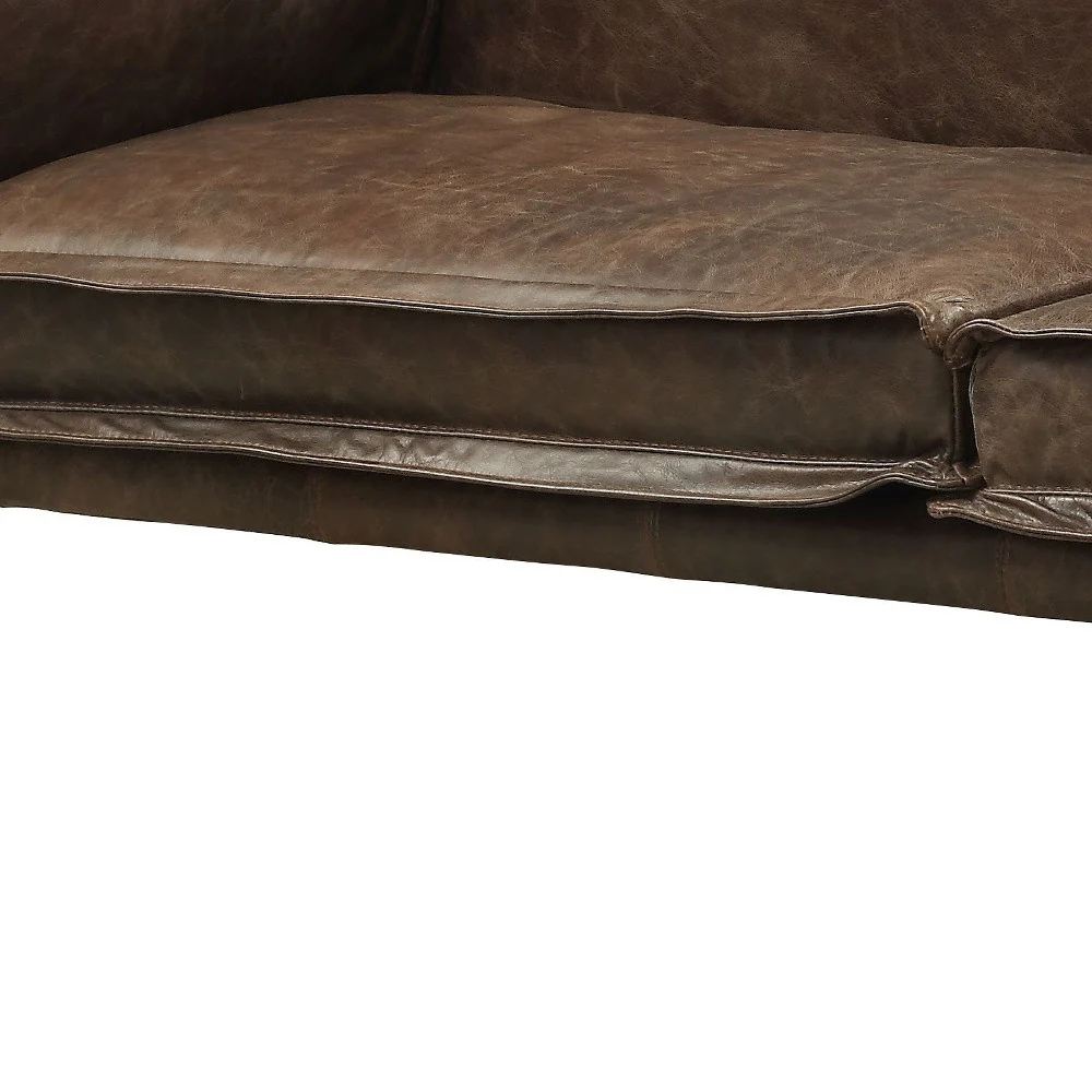 71" Chocolate And Silver Top Grain Leather Love Seat By Homeroots - Image 3