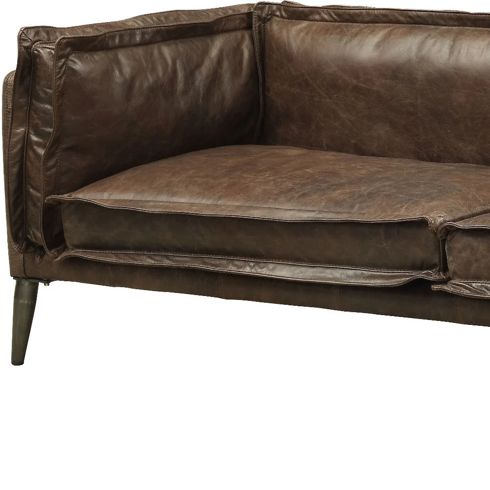 71" Chocolate And Silver Top Grain Leather Love Seat By Homeroots - Image 4
