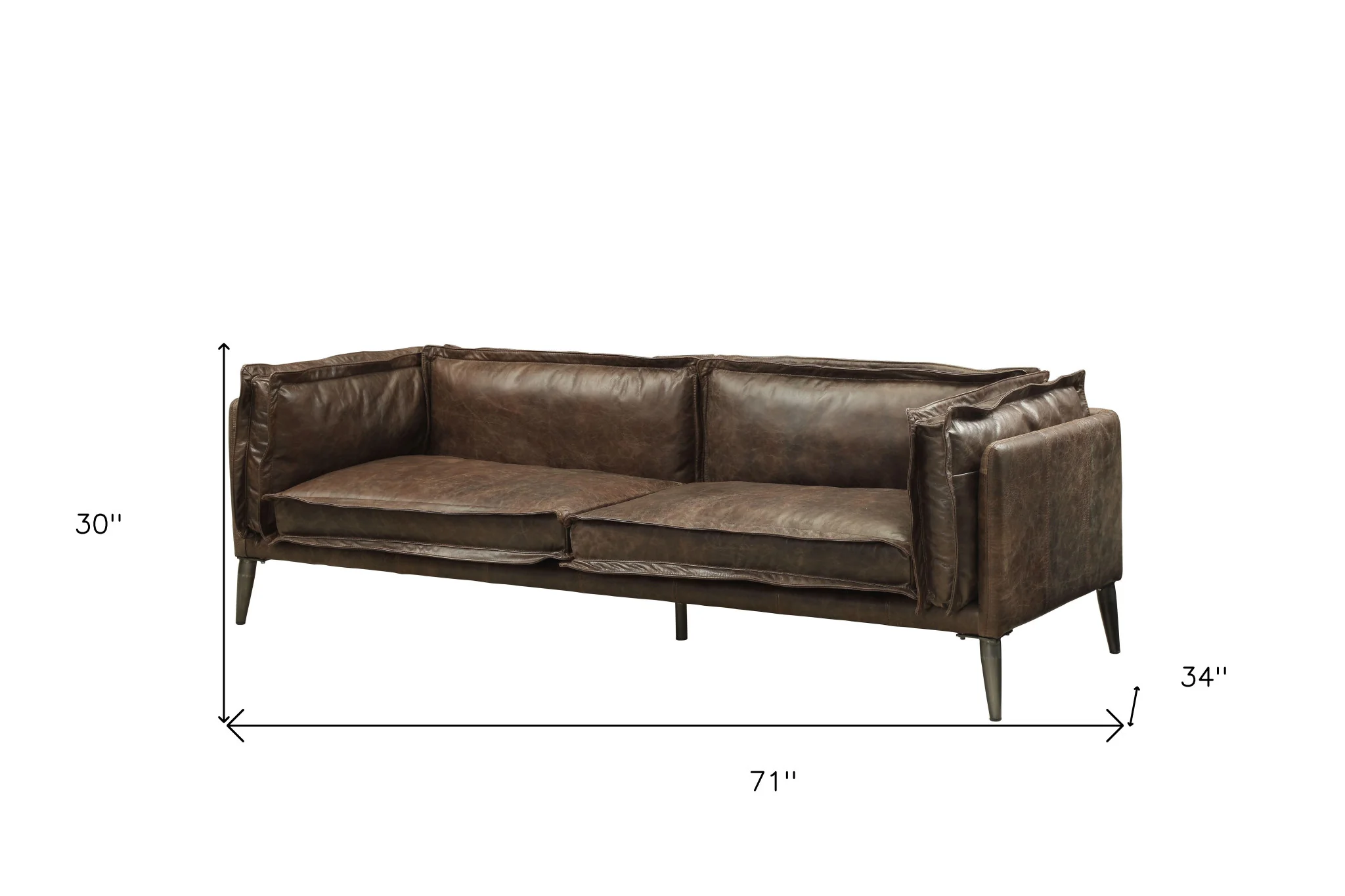 71" Chocolate And Silver Top Grain Leather Love Seat By Homeroots - Image 5