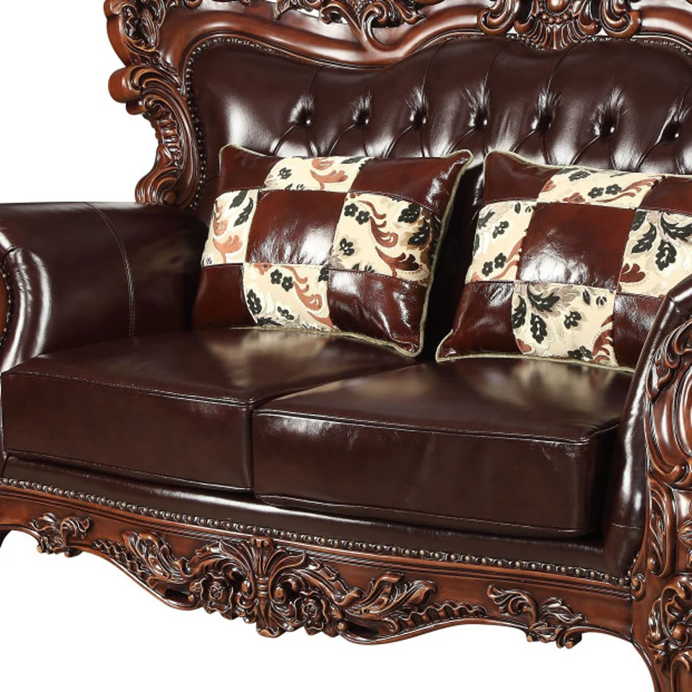 71" Espresso And Brown Faux Leather Curved Love Seat By Homeroots - Image 3
