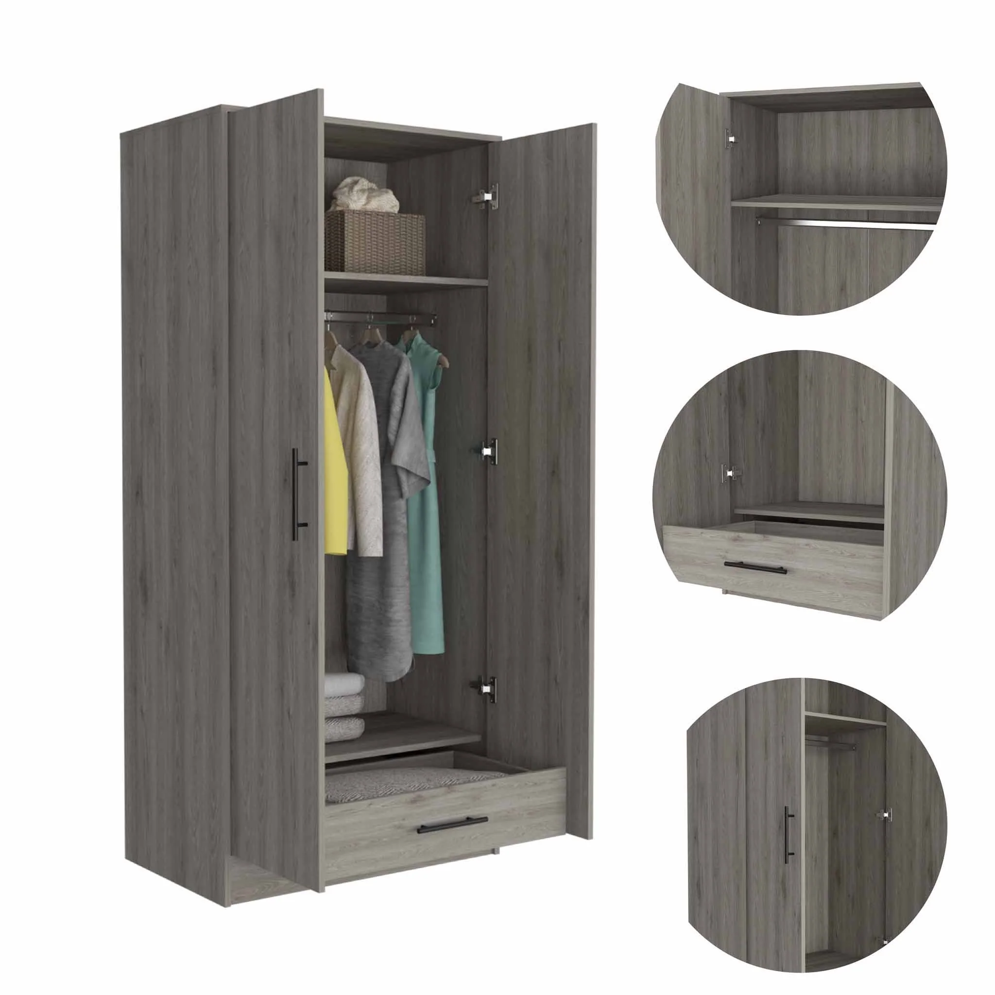 71" Light Gray Tall Two Door Closet By Homeroots - Image 5
