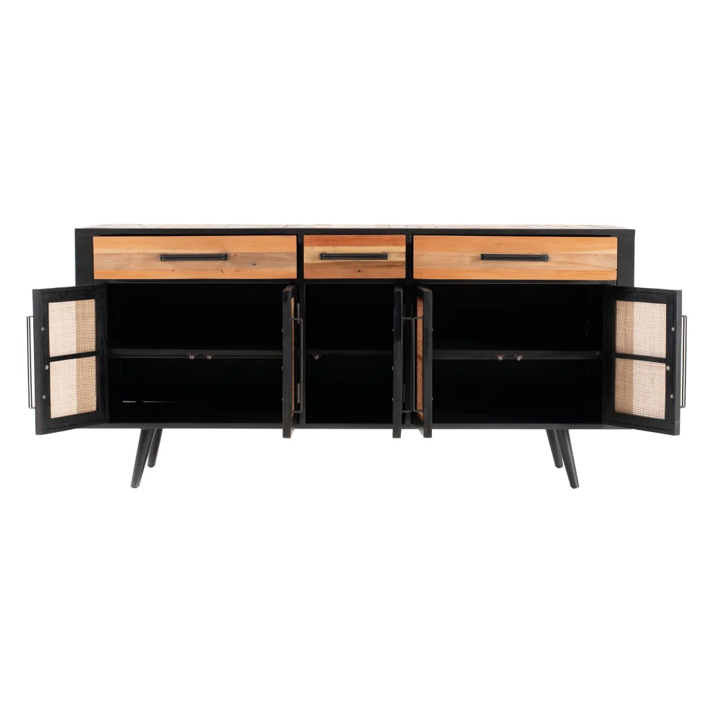 71" Modern Rustic Black Natural And Rattan Buffet Server By Homeroots - Image 2