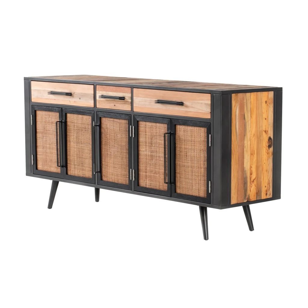 71" Modern Rustic Black Natural And Rattan Buffet Server By Homeroots - Image 3