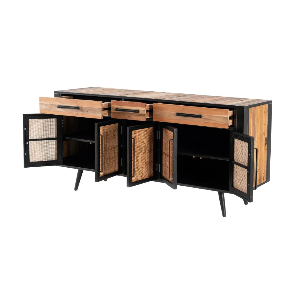 71" Modern Rustic Black Natural And Rattan Buffet Server By Homeroots - Image 4