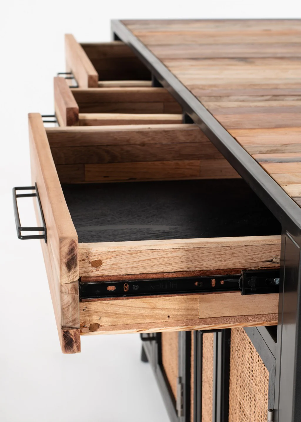 71" Modern Rustic Black Natural And Rattan Buffet Server By Homeroots - Image 5