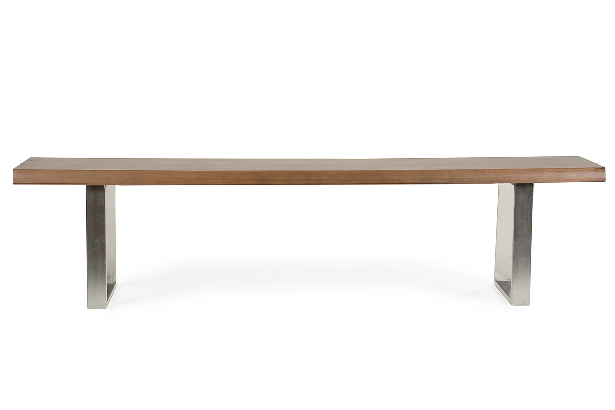71' Modern Walnut Wood Finish Chrome Leg Bench By Homeroots - Image 2