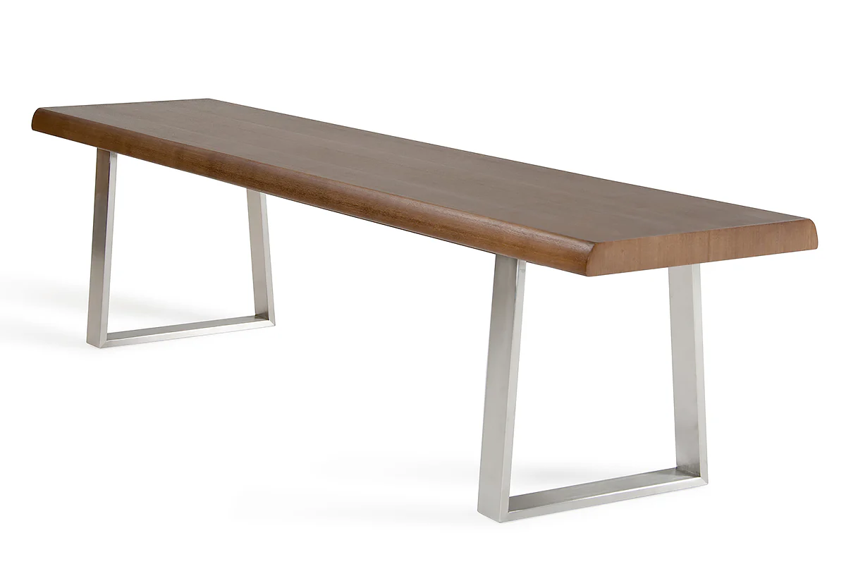 71' Modern Walnut Wood Finish Chrome Leg Bench By Homeroots - Image 3