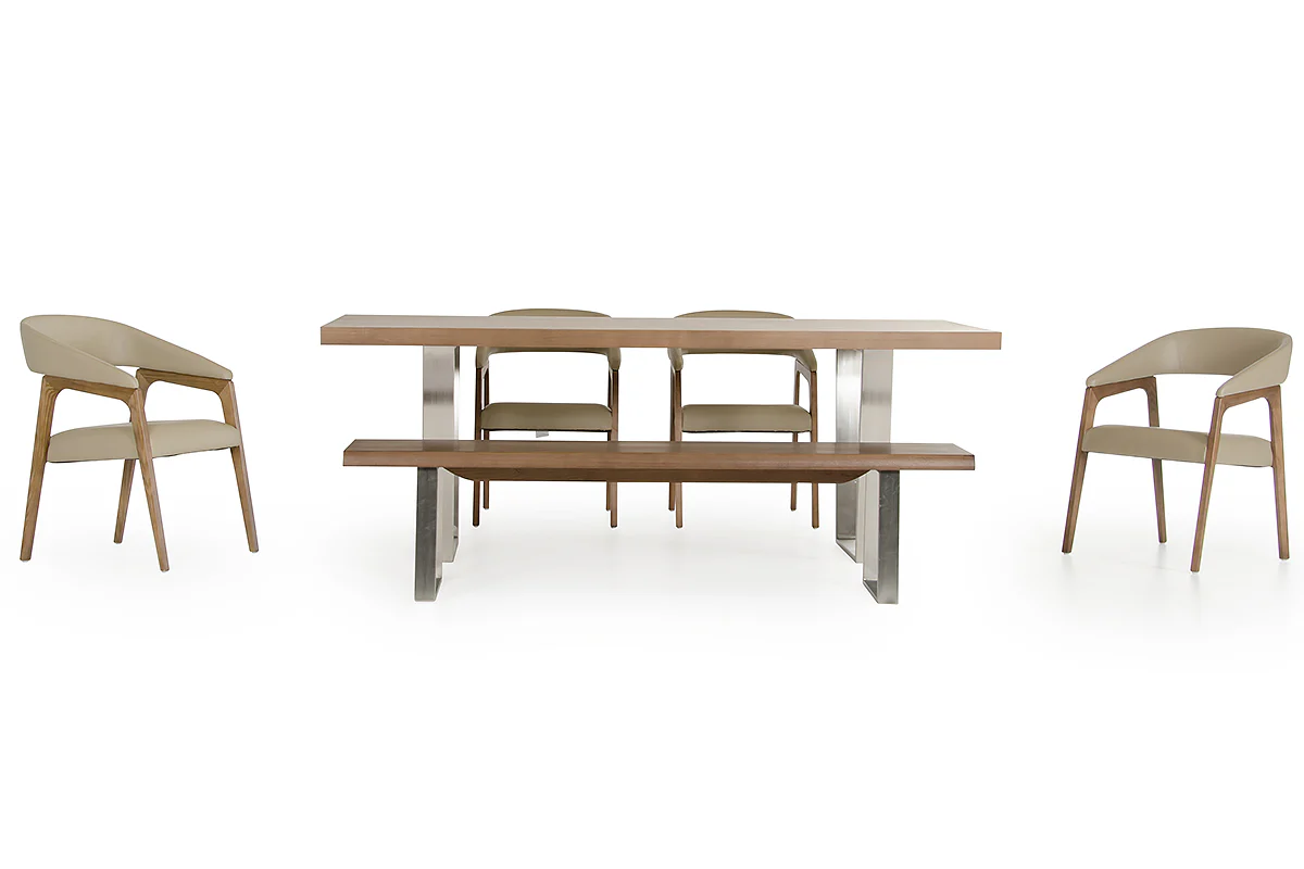 71' Modern Walnut Wood Finish Chrome Leg Bench By Homeroots - Image 4