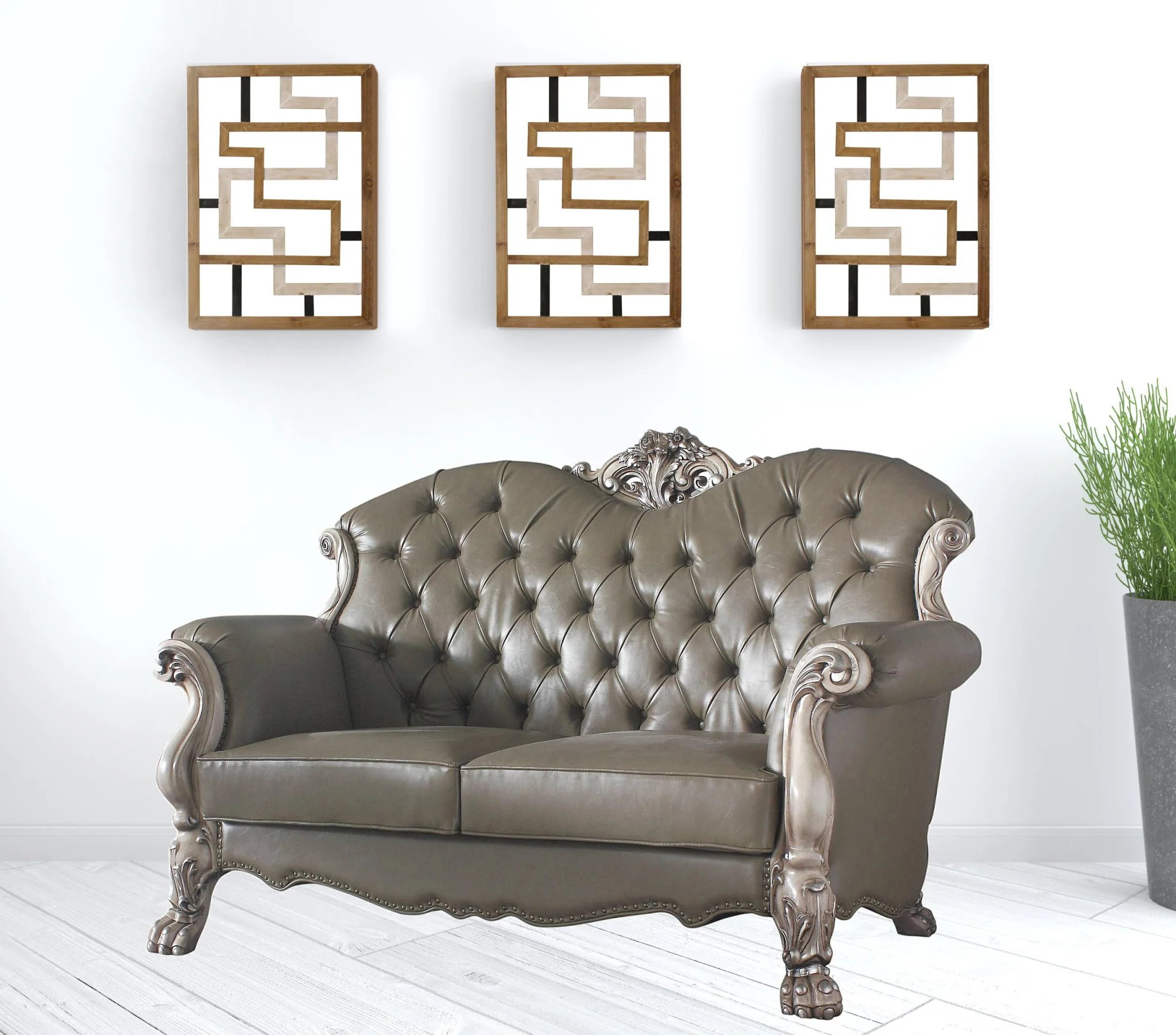 71" Patina And Bone Faux Leather Love Seat And Toss Pillows By Homeroots - Image 2