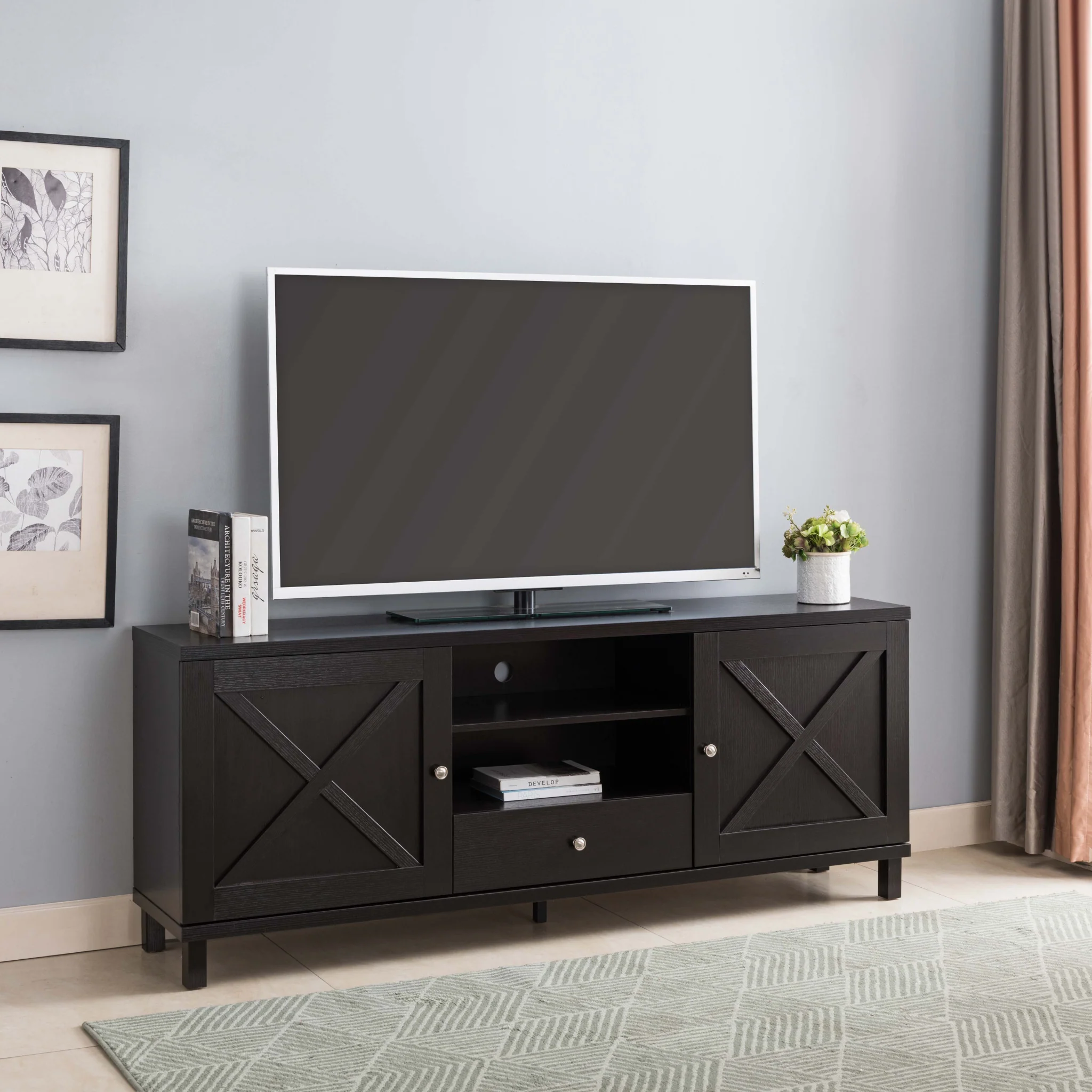 71" Red Cocoa Manufactured Wood Cabinet Enclosed Storage TV Stand By Homeroots - Image 3
