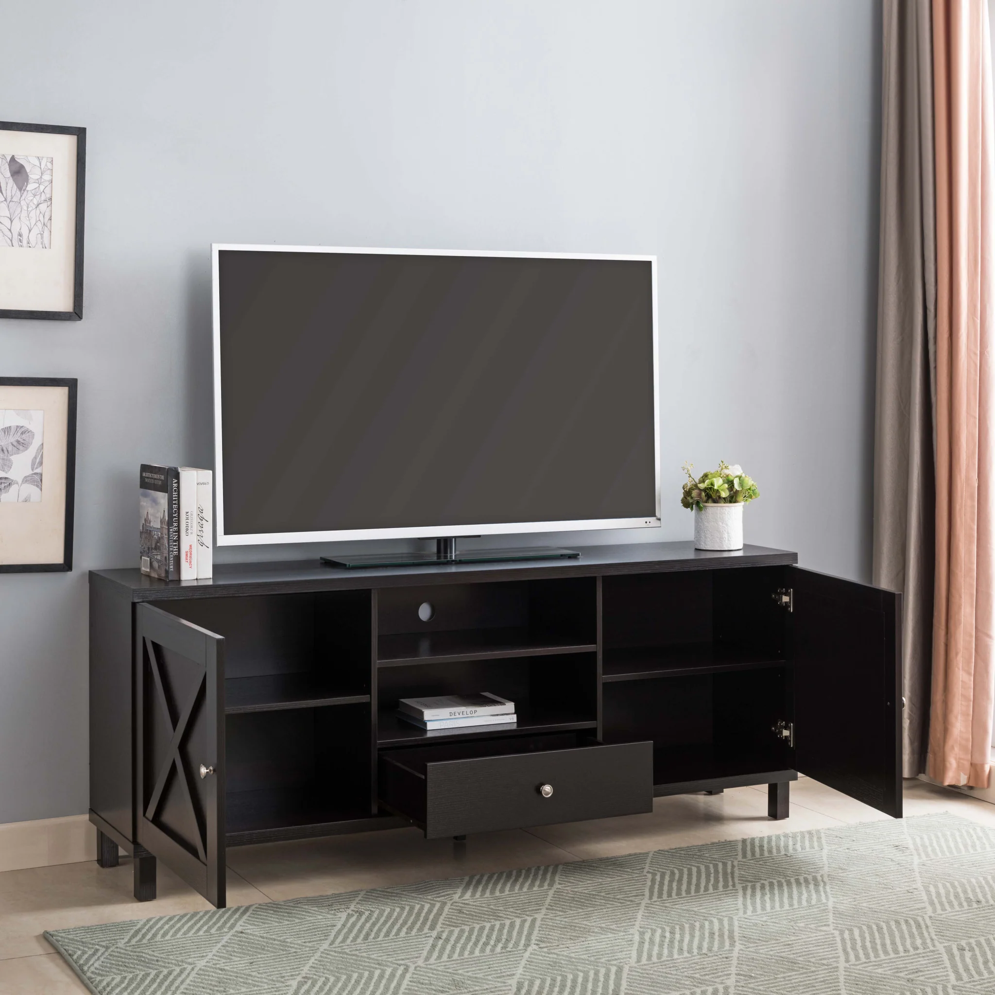 71" Red Cocoa Manufactured Wood Cabinet Enclosed Storage TV Stand By Homeroots - Image 5
