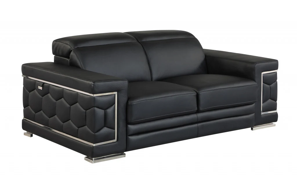 71" Sturdy Black Leather Loveseat By Homeroots - Image 2