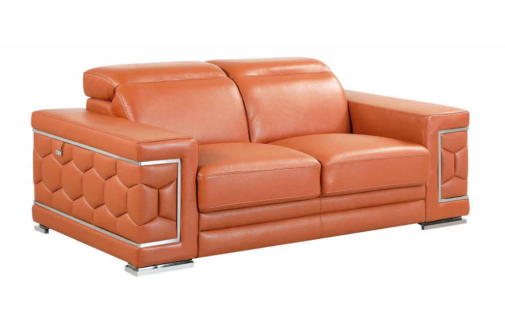 71" Sturdy Camel Leather Loveseat By Homeroots - Image 2