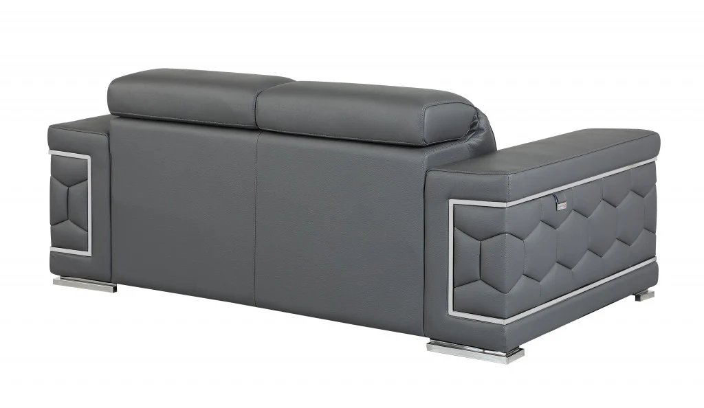 71" Sturdy Dark Gray Leather Loveseat By Homeroots - Image 3
