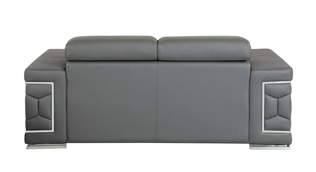 71" Sturdy Dark Gray Leather Loveseat By Homeroots - Image 4
