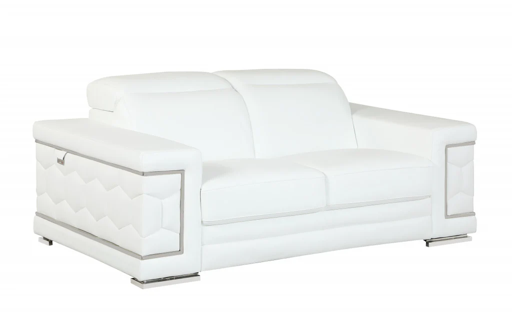 71" Sturdy White Leather Loveseat By Homeroots - Image 2
