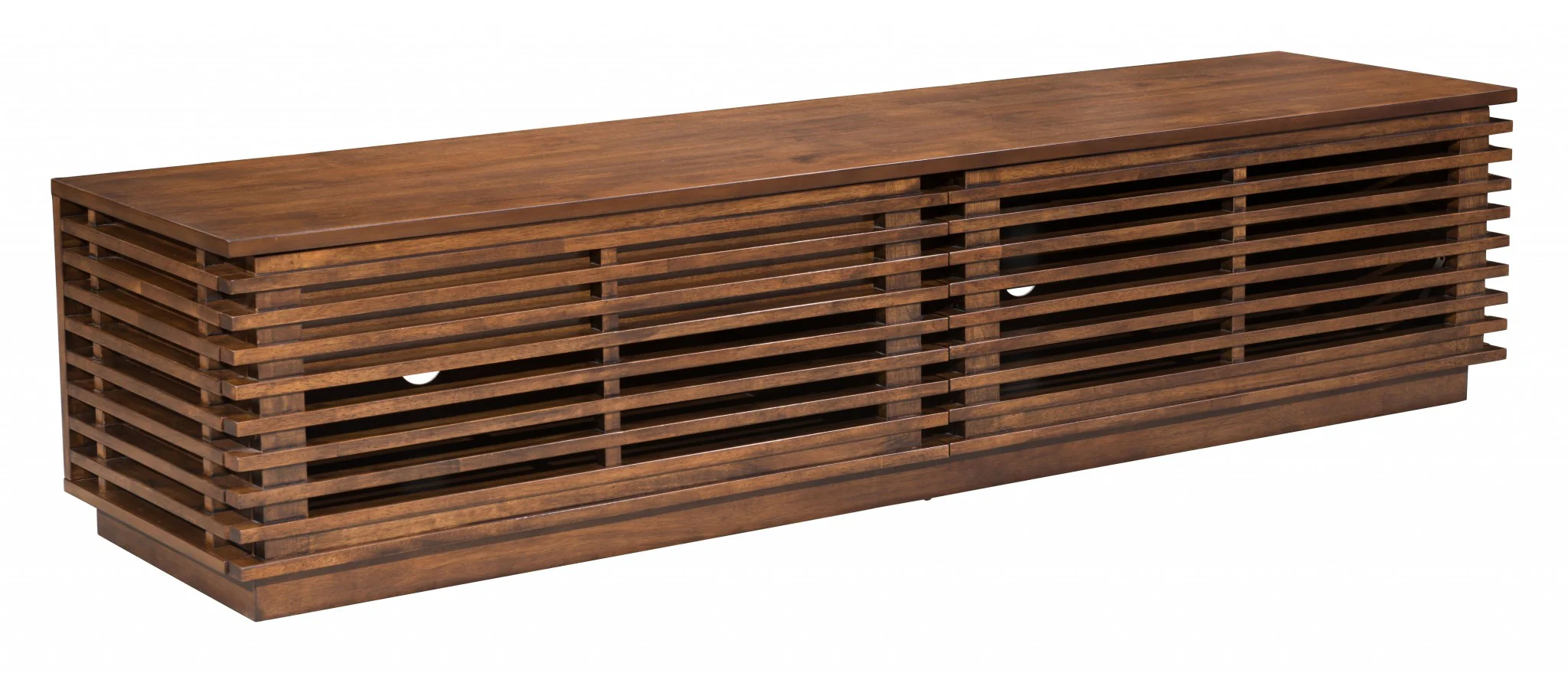 71" Walnut Modern Retro Grooves TV Media Center By Homeroots - Image 2