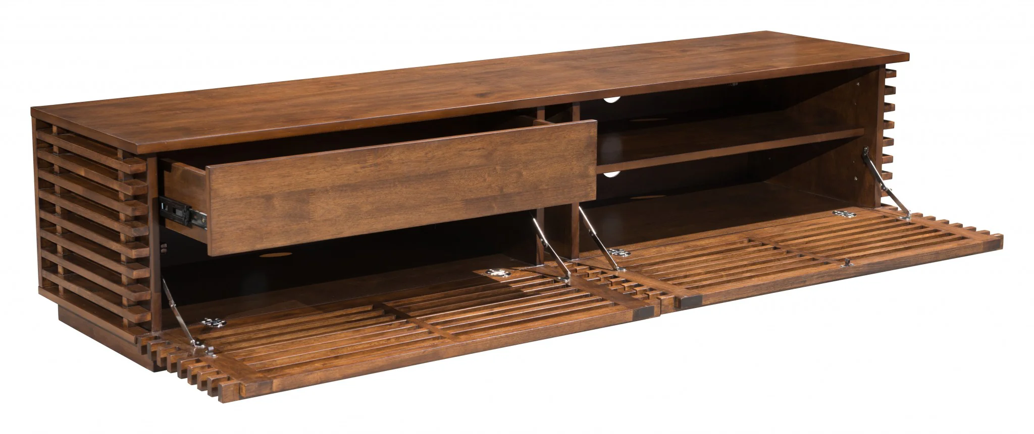 71" Walnut Modern Retro Grooves TV Media Center By Homeroots - Image 5