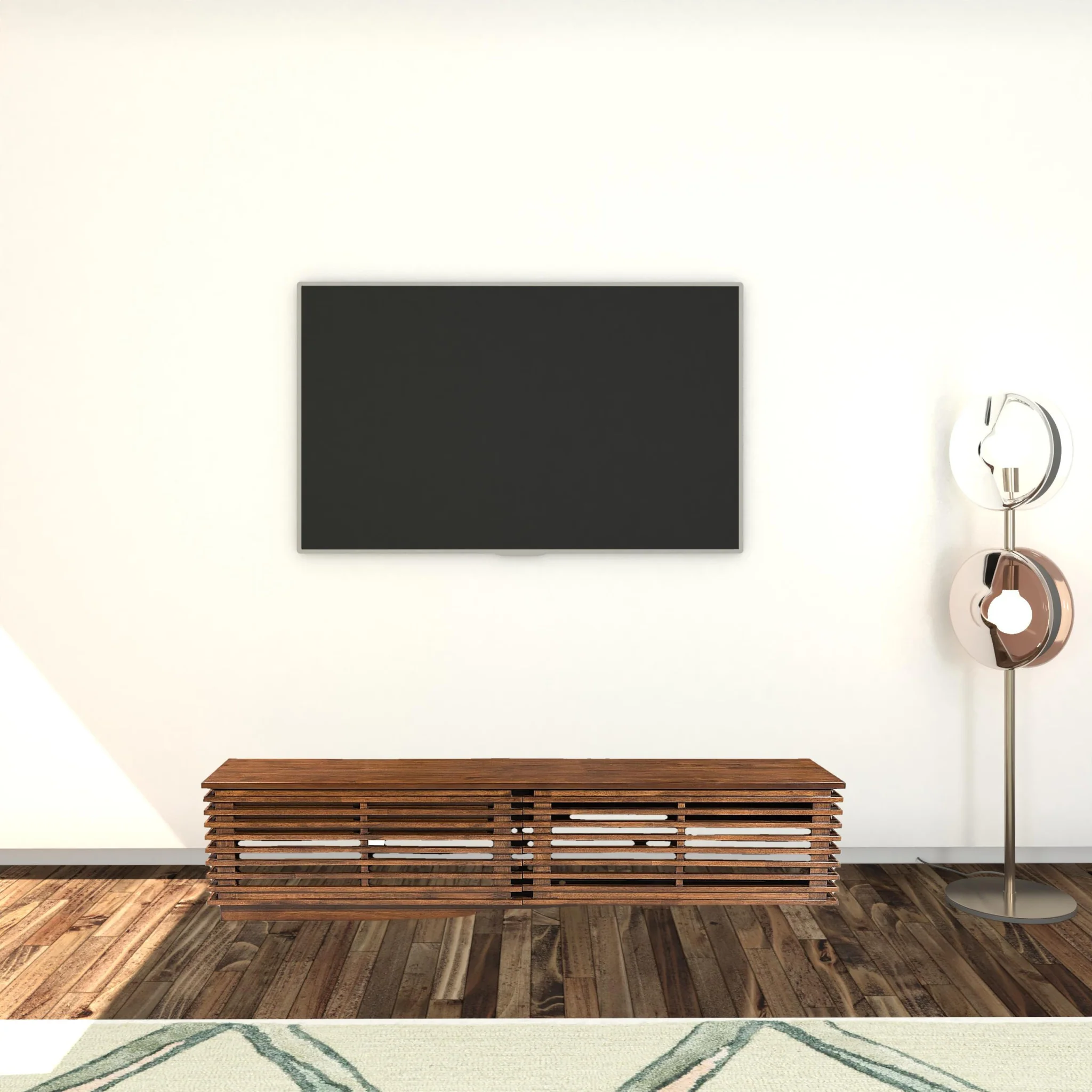 71" Walnut Modern Retro Grooves TV Media Center By Homeroots - Image 7