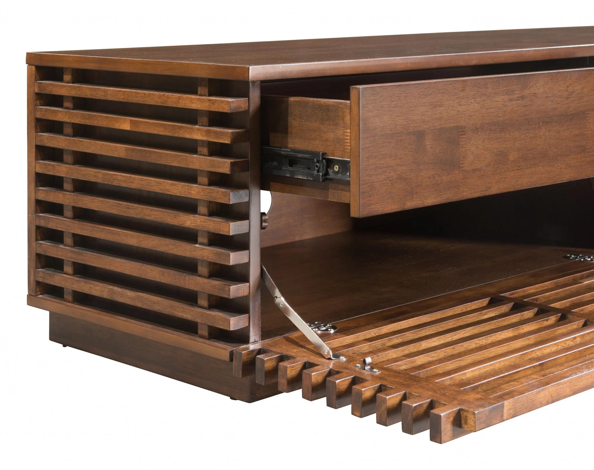 71" Walnut Modern Retro Grooves TV Media Center By Homeroots - Image 8