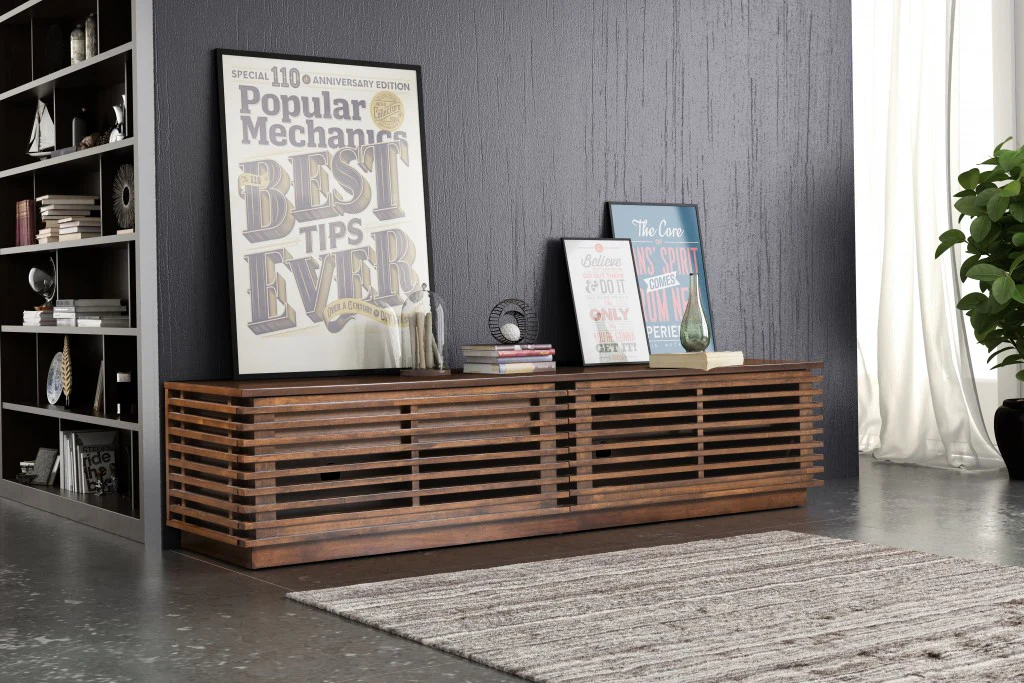 71" Walnut Modern Retro Grooves TV Media Center By Homeroots - Image 9