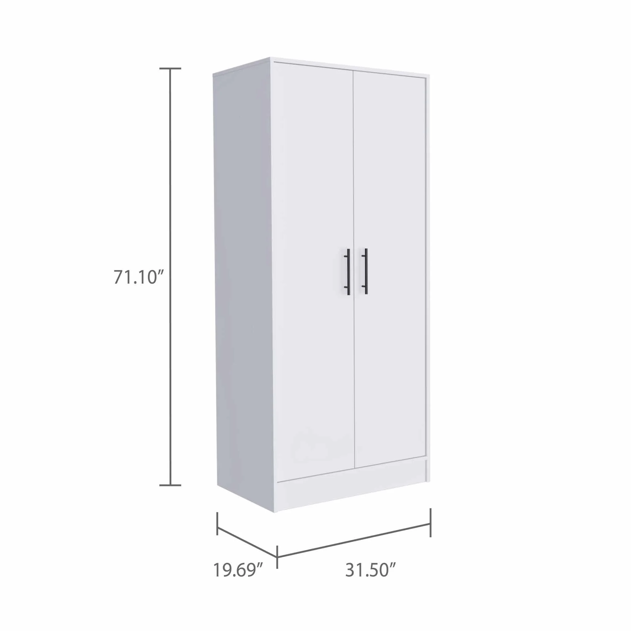 71" White Tall Two Door Closet By Homeroots - Image 3