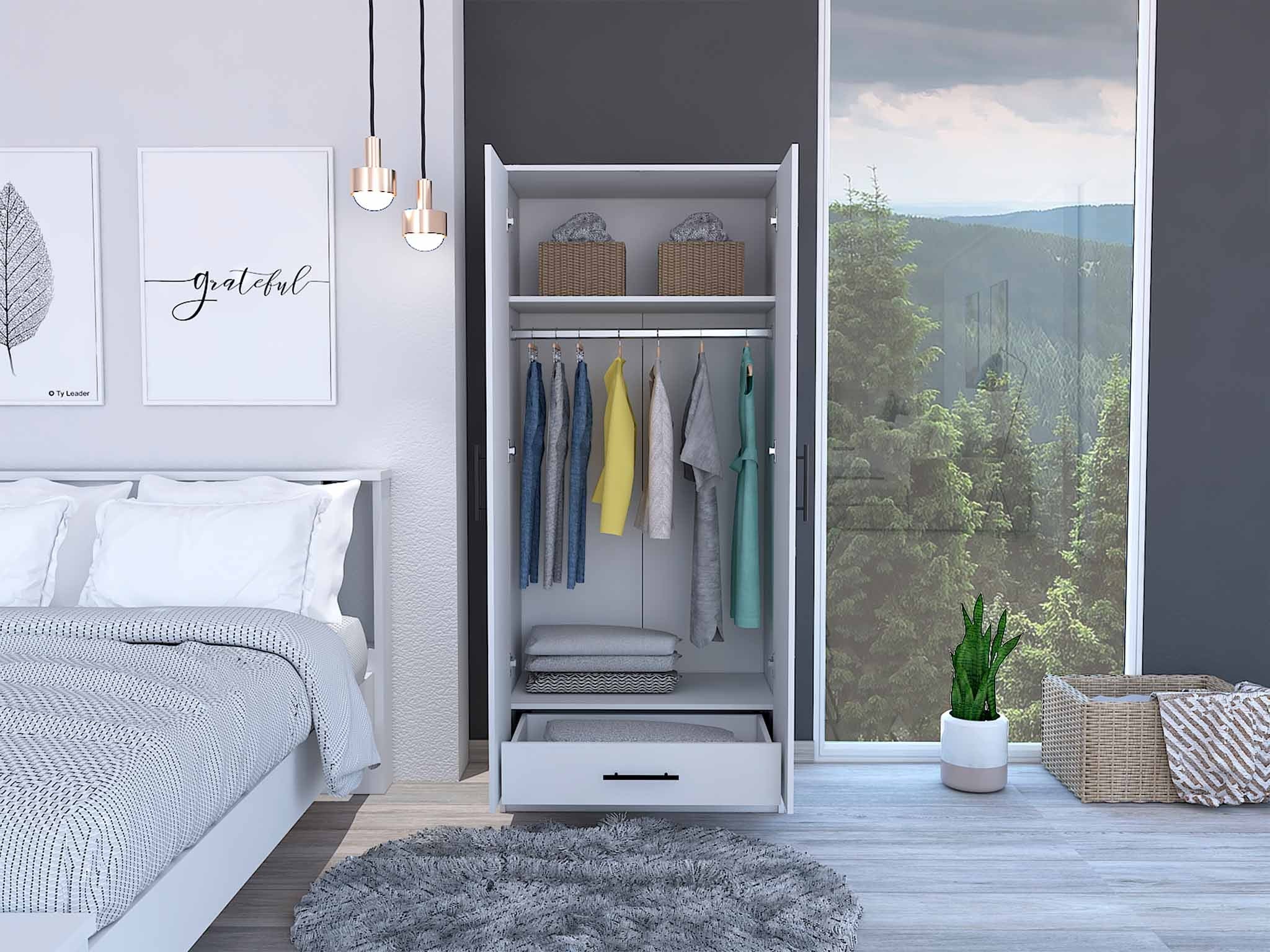 71" White Tall Two Door Closet By Homeroots - Image 4