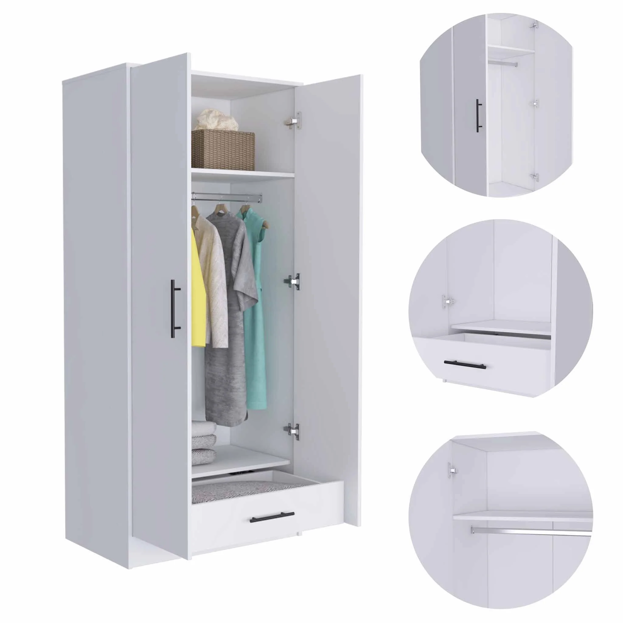 71" White Tall Two Door Closet By Homeroots - Image 6