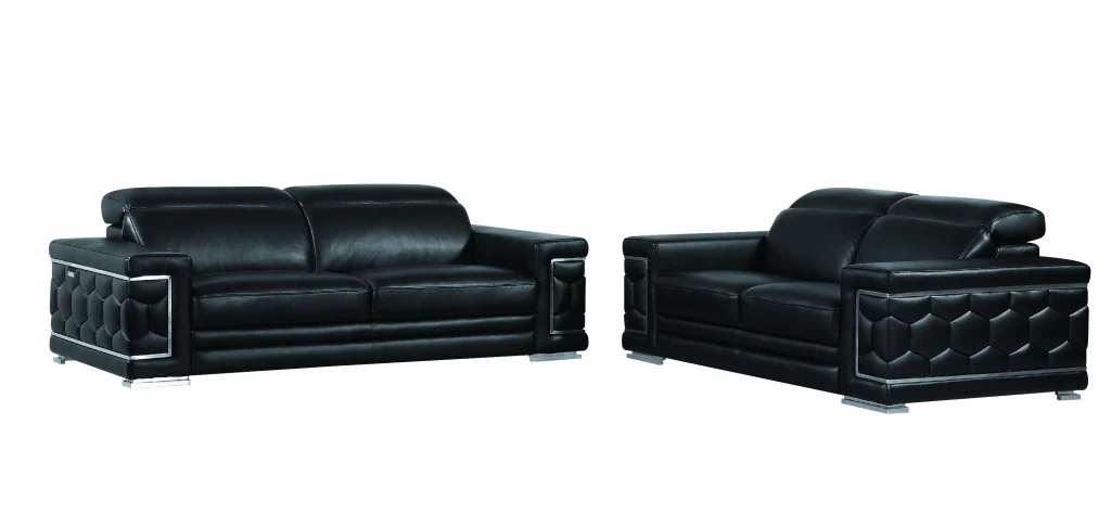 71" X 41" X 29" Modern Black Leather Sofa And Loveseat By Homeroots - Image 4