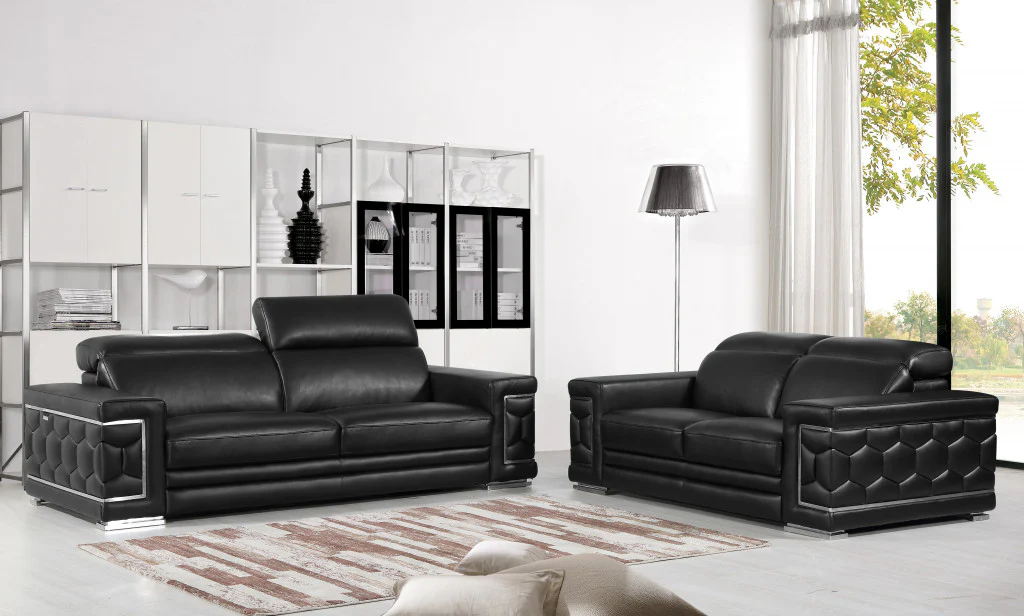 71" X 41" X 29" Modern Black Leather Sofa And Loveseat By Homeroots - Image 6