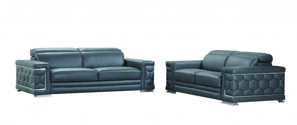 71" X 41" X 29" Modern Dark Gray Leather Sofa And Loveseat By Homeroots - Image 5
