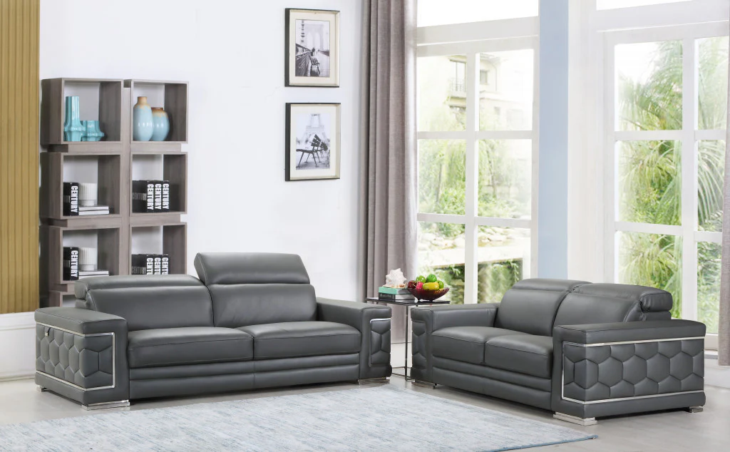71" X 41" X 29" Modern Dark Gray Leather Sofa And Loveseat By Homeroots - Image 6