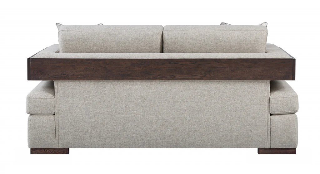 72" Beige 100% Linen And Walnut Love Seat with Pillows By Homeroots - Image 3