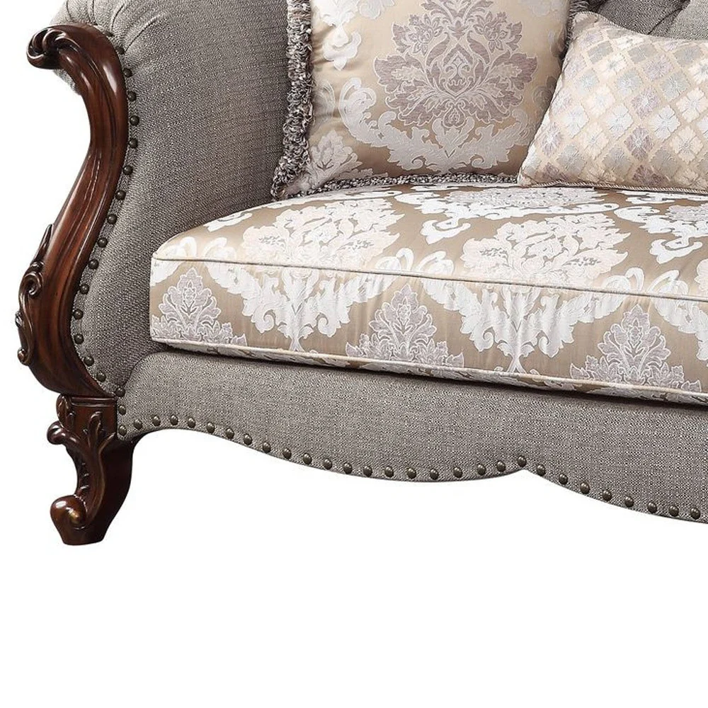 72" Beige And Dark Brown Linen Love Seat And Toss Pillows By Homeroots - Image 4