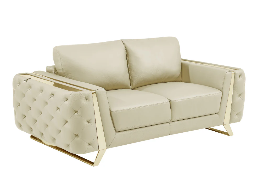 72" Beige And Gold Genuine Leather Love Seat By Homeroots - Image 3