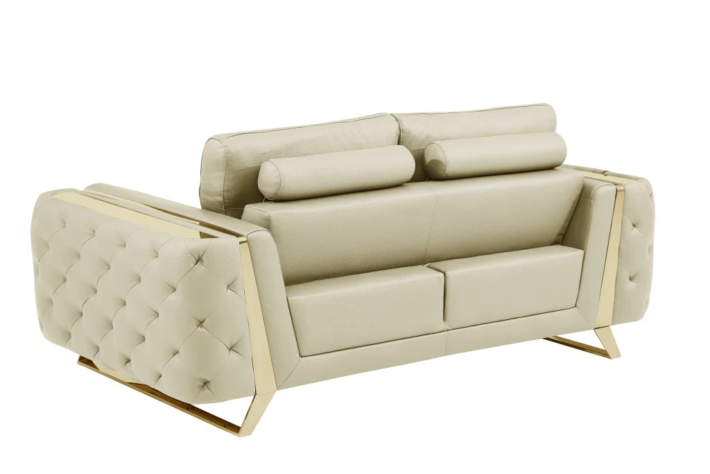 72" Beige And Gold Genuine Leather Love Seat By Homeroots - Image 4