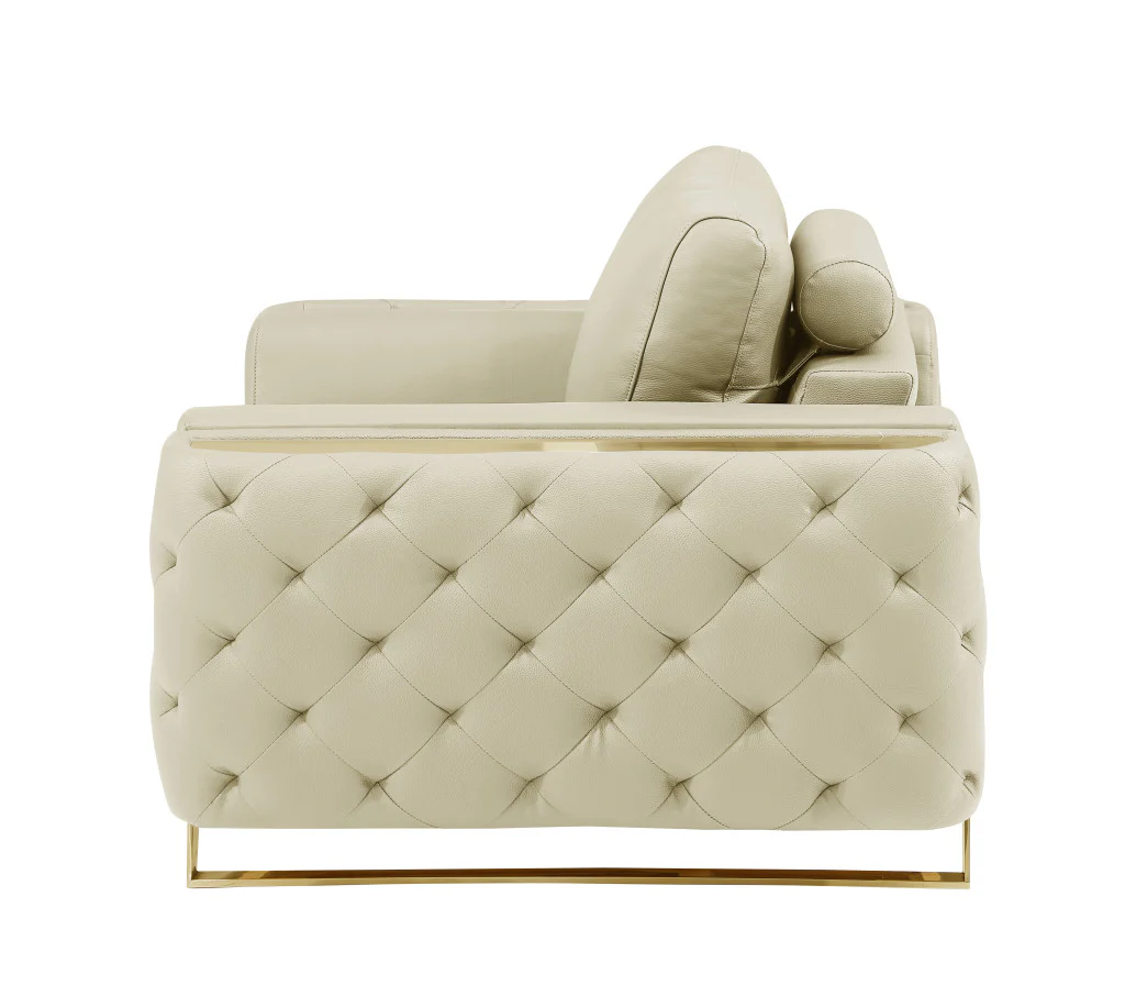 72" Beige And Gold Genuine Leather Love Seat By Homeroots - Image 6