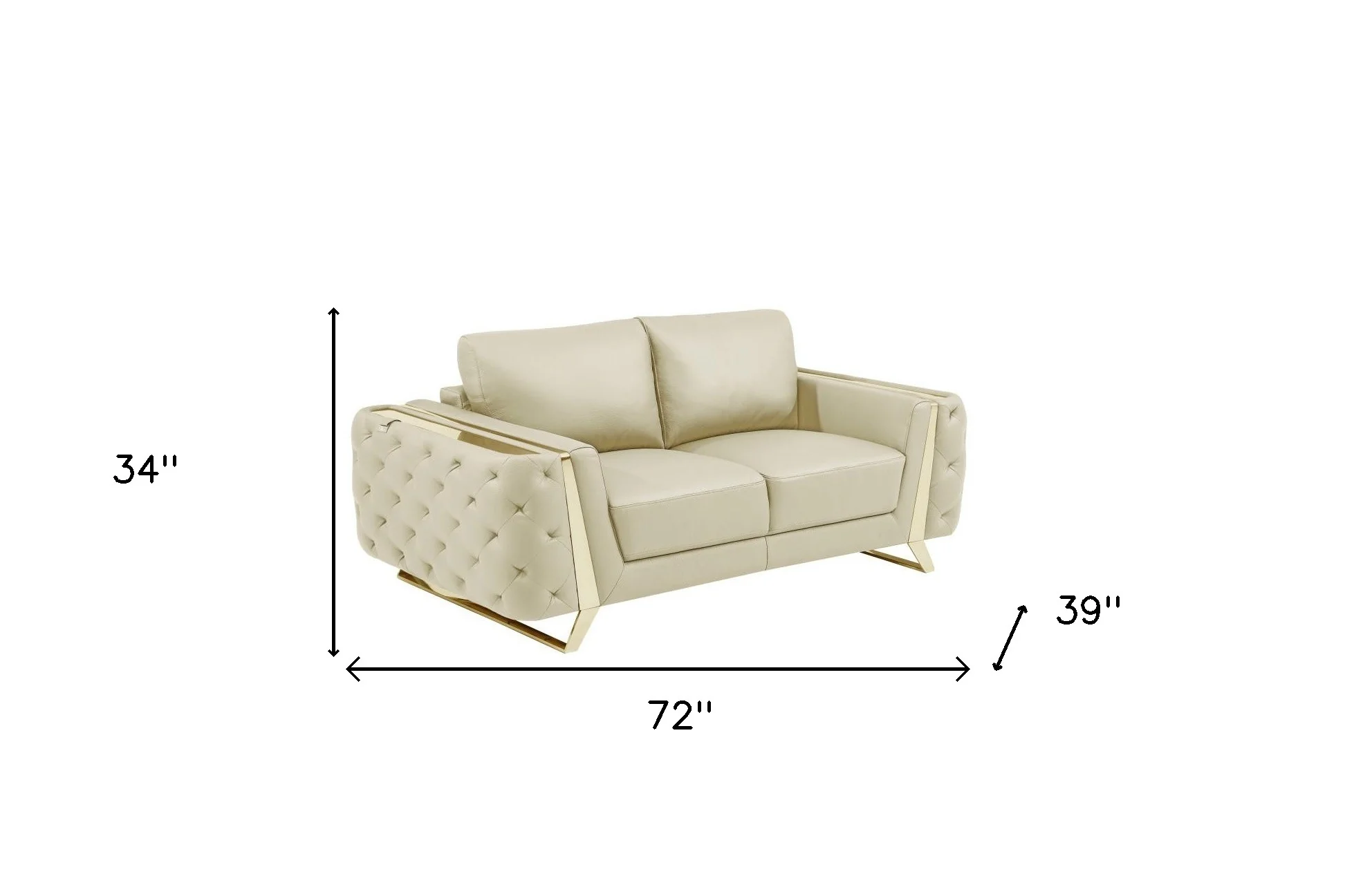 72" Beige And Gold Genuine Leather Love Seat By Homeroots - Image 9