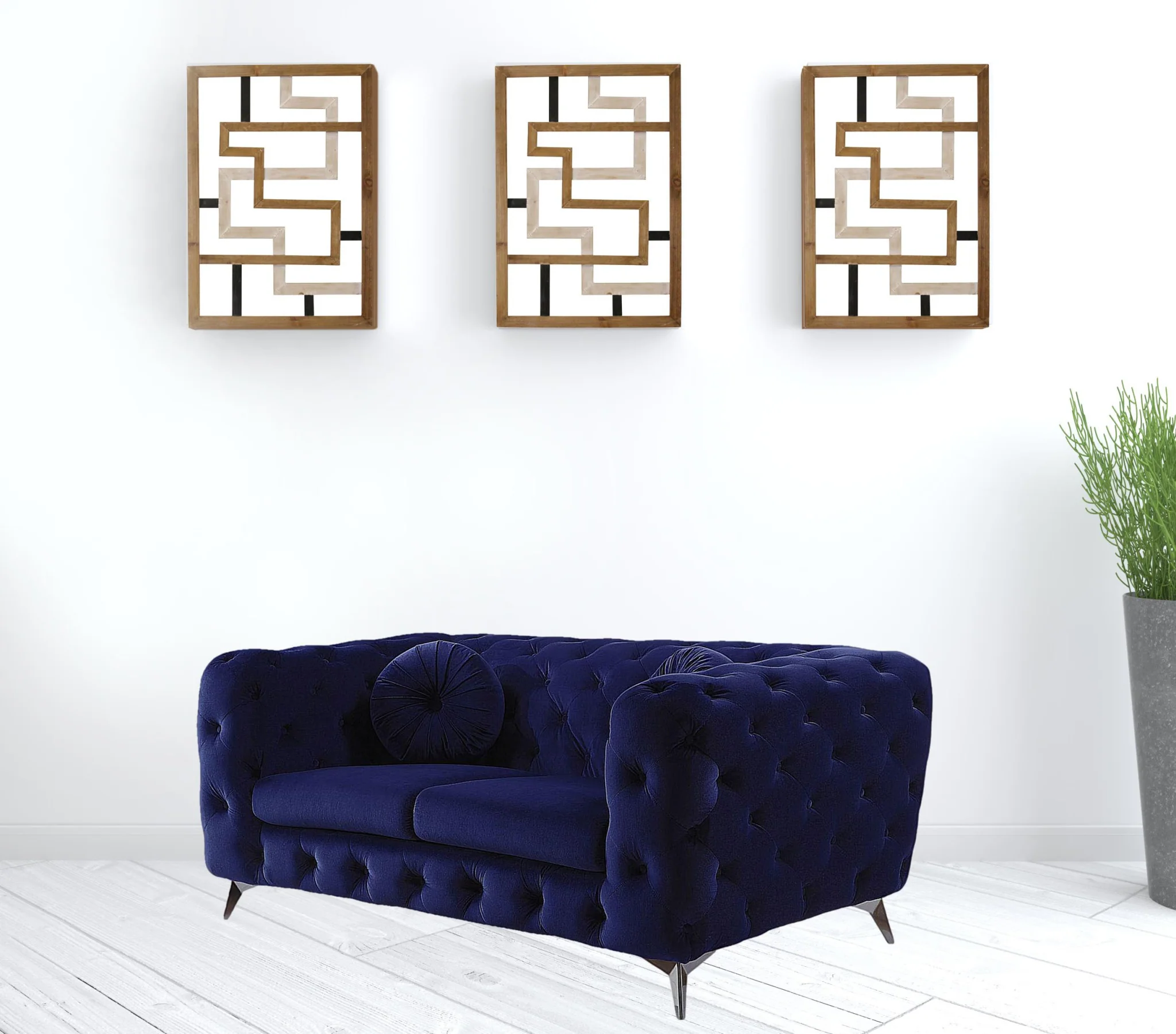 72" Blue And Silver Velvet Love Seat By Homeroots - Image 2