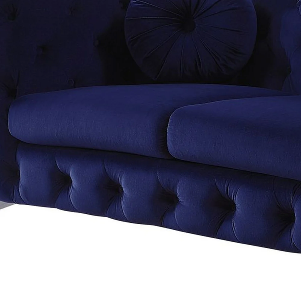 72" Blue And Silver Velvet Love Seat By Homeroots - Image 3