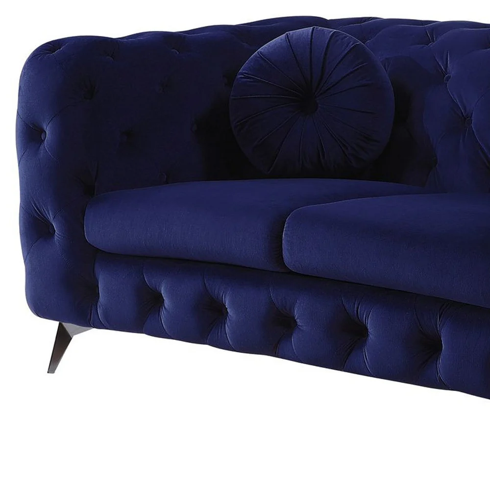 72" Blue And Silver Velvet Love Seat By Homeroots - Image 4