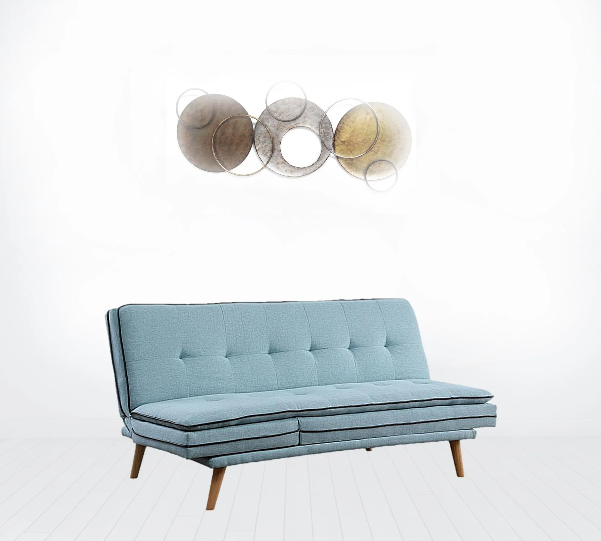 72" Blue Linen And Brown Sofa By Homeroots - Image 2
