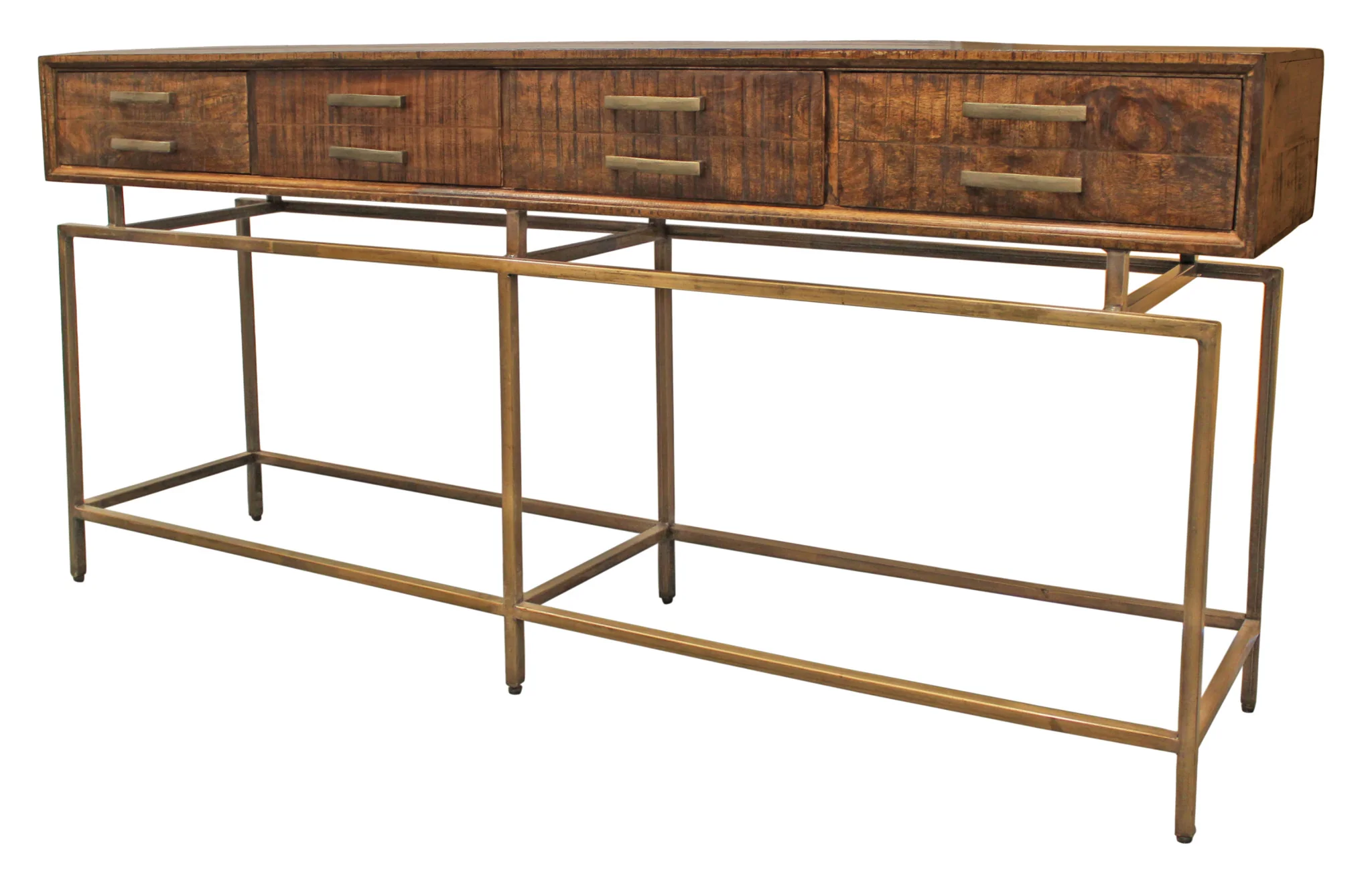 72" Brown and Brass Solid Wood Distressed Frame Console Table With Storage By Homeroots - Image 2