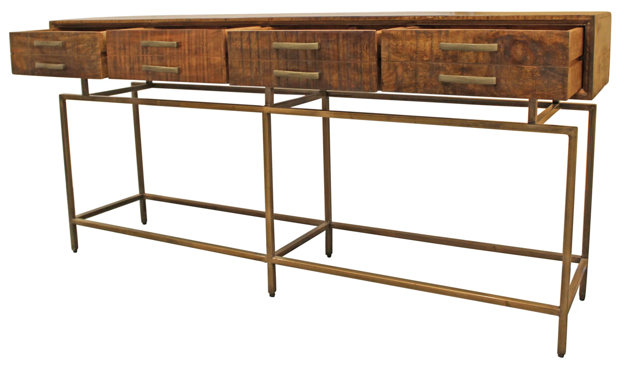 72" Brown and Brass Solid Wood Distressed Frame Console Table With Storage By Homeroots - Image 3