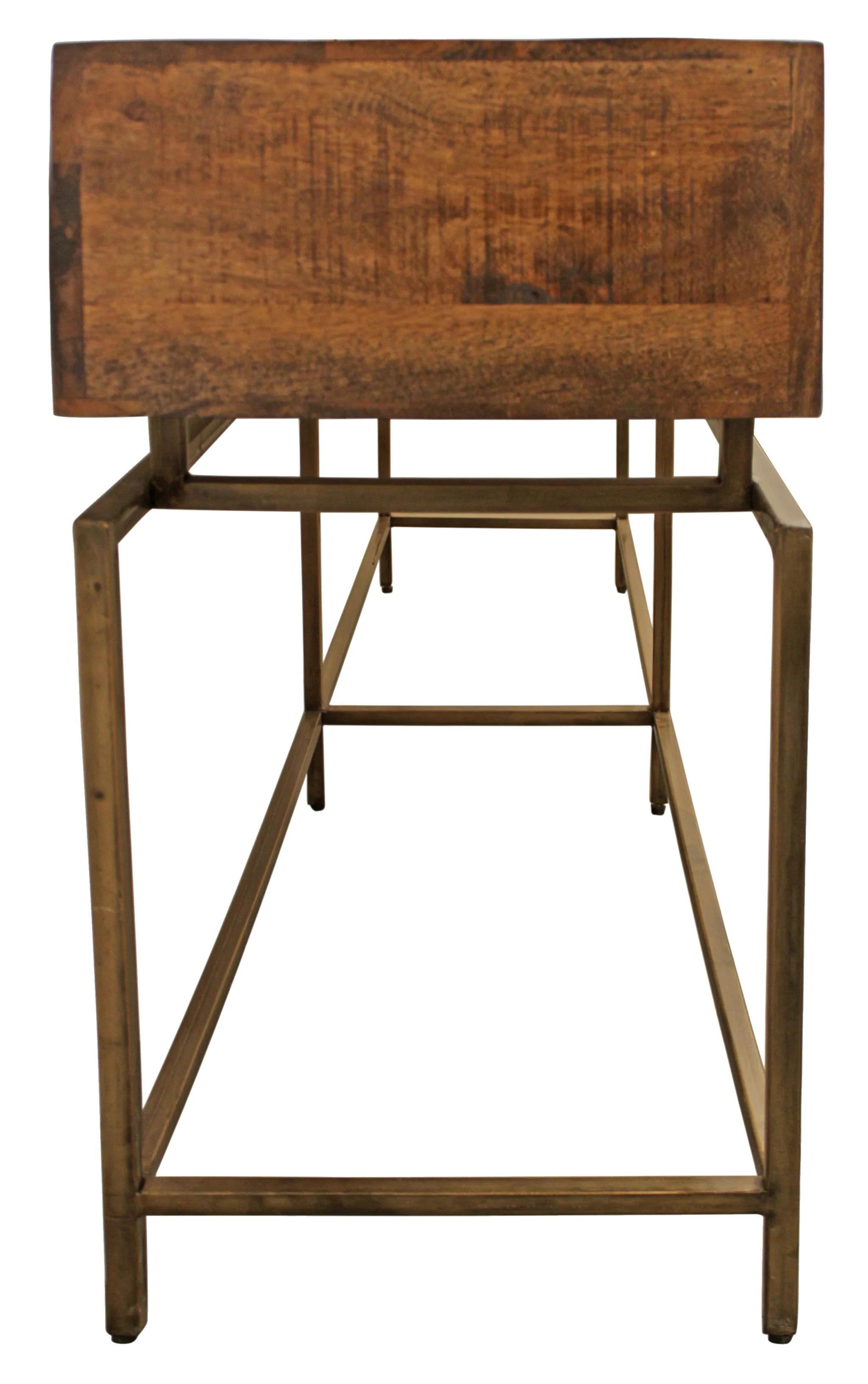 72" Brown and Brass Solid Wood Distressed Frame Console Table With Storage By Homeroots - Image 4