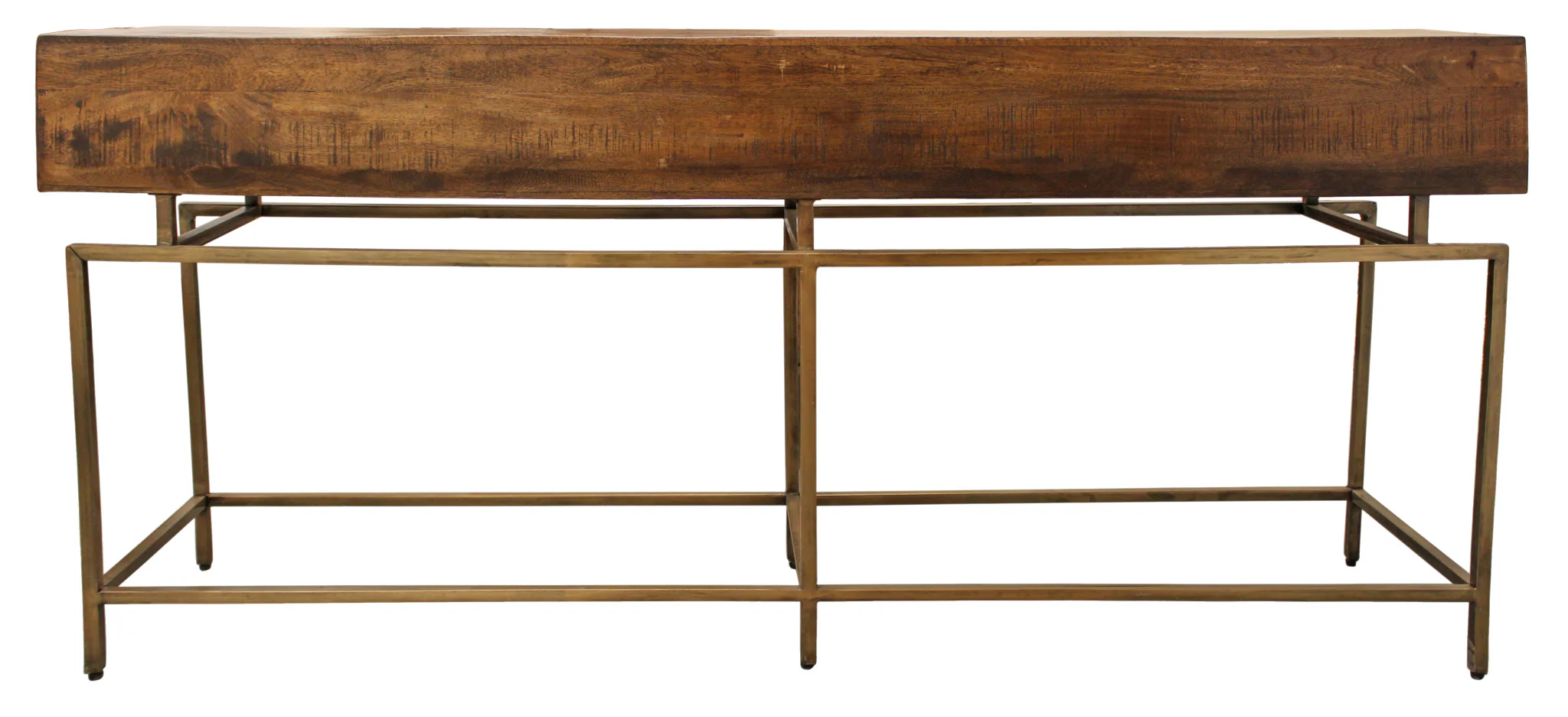 72" Brown and Brass Solid Wood Distressed Frame Console Table With Storage By Homeroots - Image 5