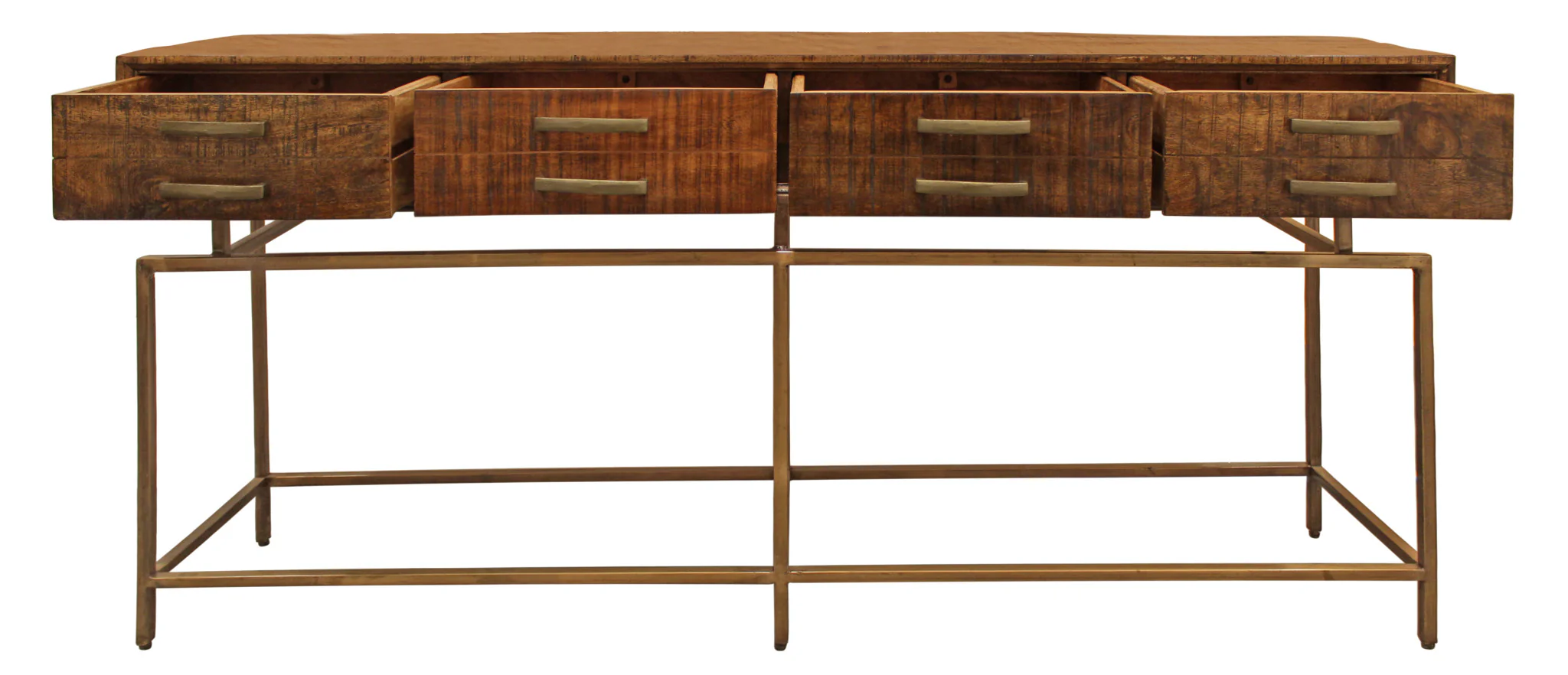 72" Brown and Brass Solid Wood Distressed Frame Console Table With Storage By Homeroots - Image 6